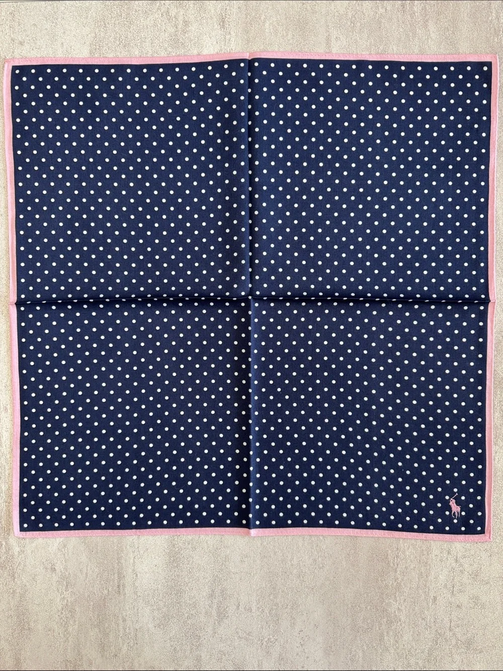 Polo by Ralph Lauren Navy Polka Dot Pocket Square with Pink Trim